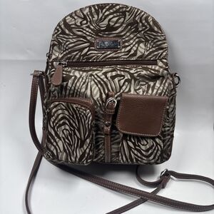Multi SAC Brown Beige Animal Print Backpack Purse Multi Pockets lightweight